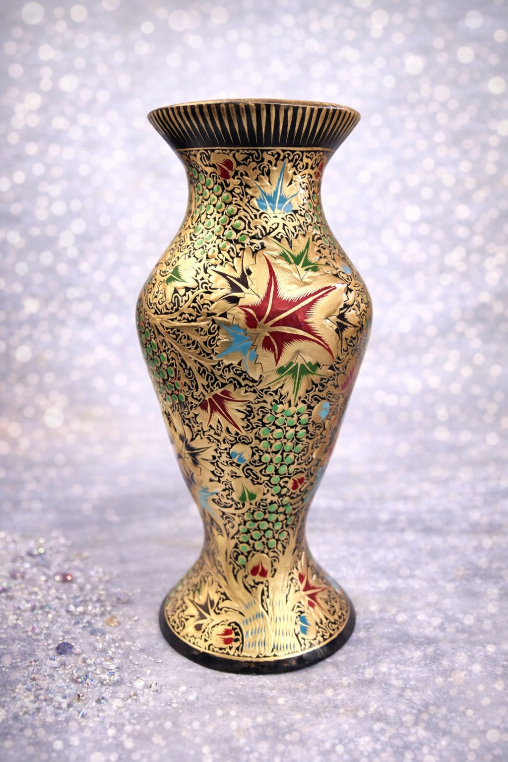 Handmade Kashmiri paper mache flower vase, Hand painted flower vase